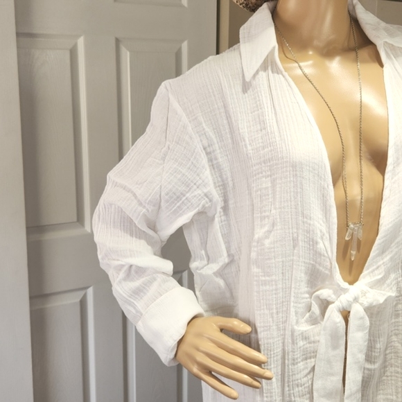 ROXY WHITE COVERUP SIZE L NEW WITH TAGS LONG SLEEVES  100% COTTON - Picture 6 of 16